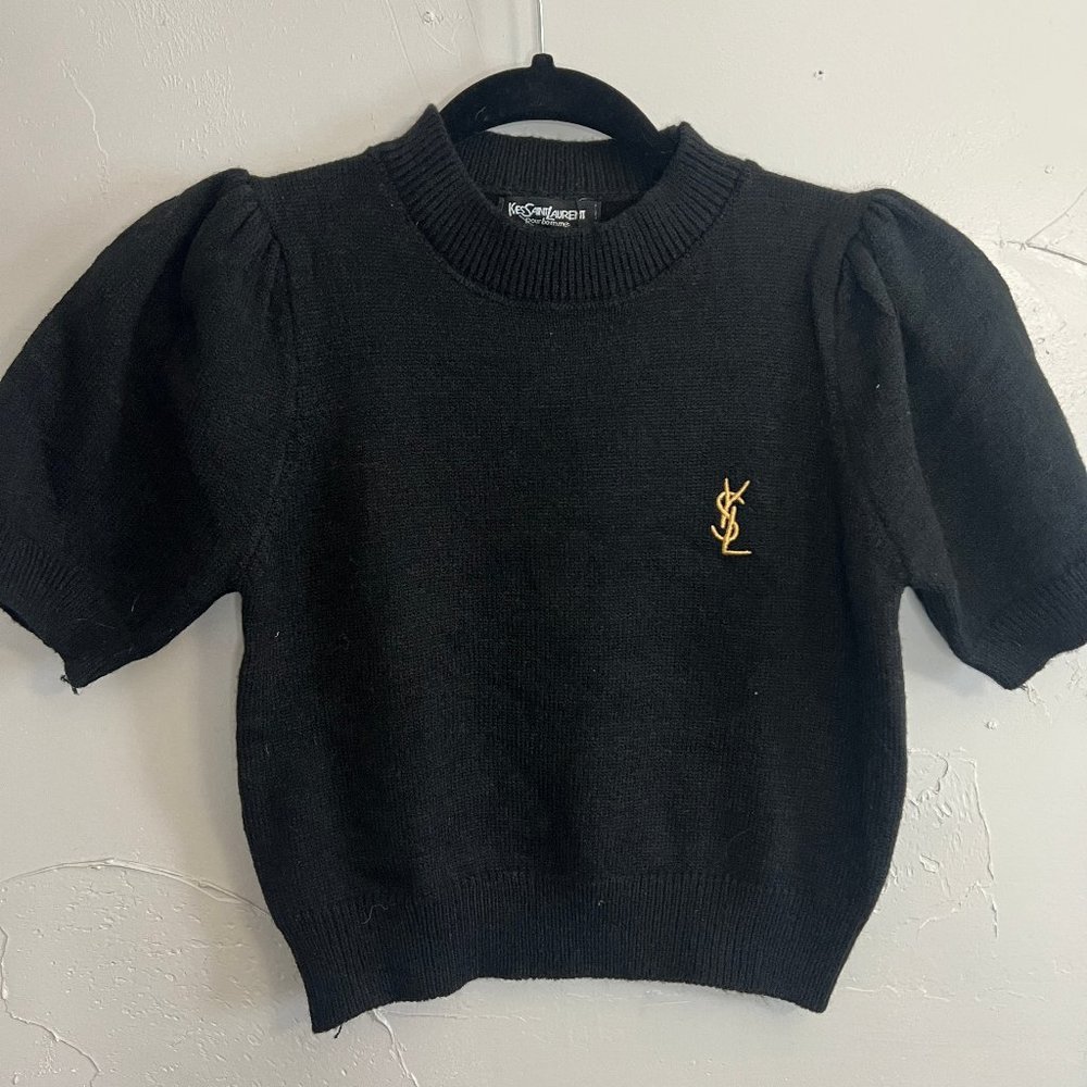 Vintage YSL Black Crop Sweater with Puff Sleeves